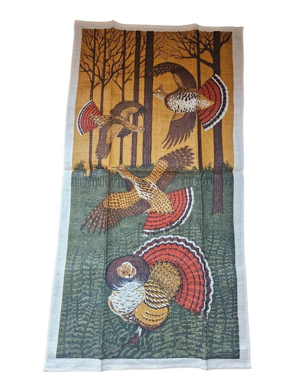 Vintage Lois Long Fallani & Cohn Pheasants Tea Towel MCM 100% Linen Game Birds
